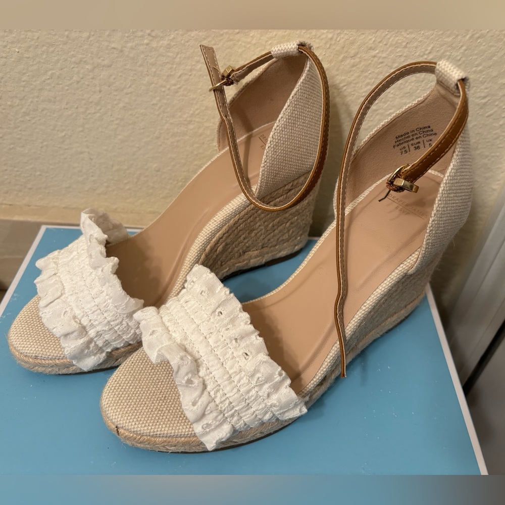 Chic White and Tan Wedge Sandals